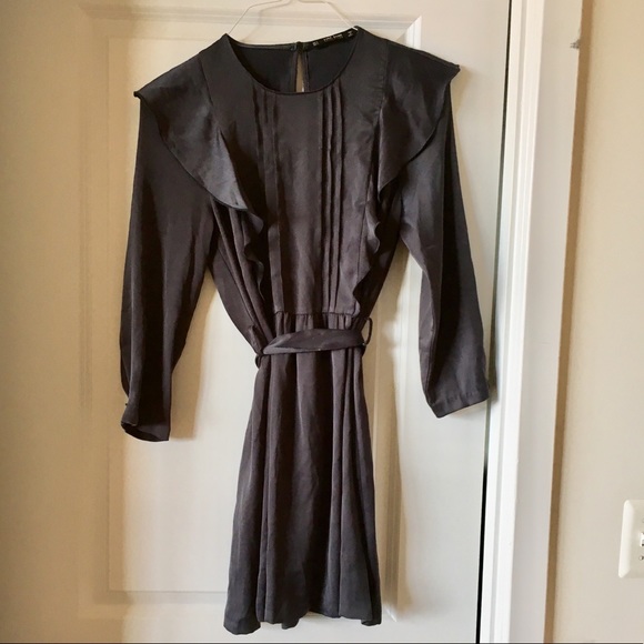 Zara Dresses & Skirts - ZARA Basic • Navy Dress Ruffle Tie Long Sleeves